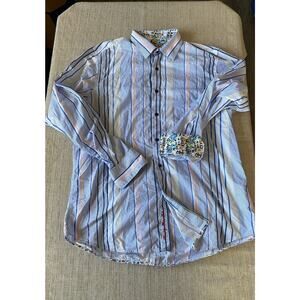 NORDSTROM ROBERT GRAHAM Men's Striped Adagio Embroidered Flip Cuff Shirt 2XLT